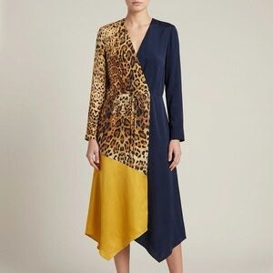 CUSHNIE Leopard Colorblock Silk Midi Dress Fall 2019 Collection